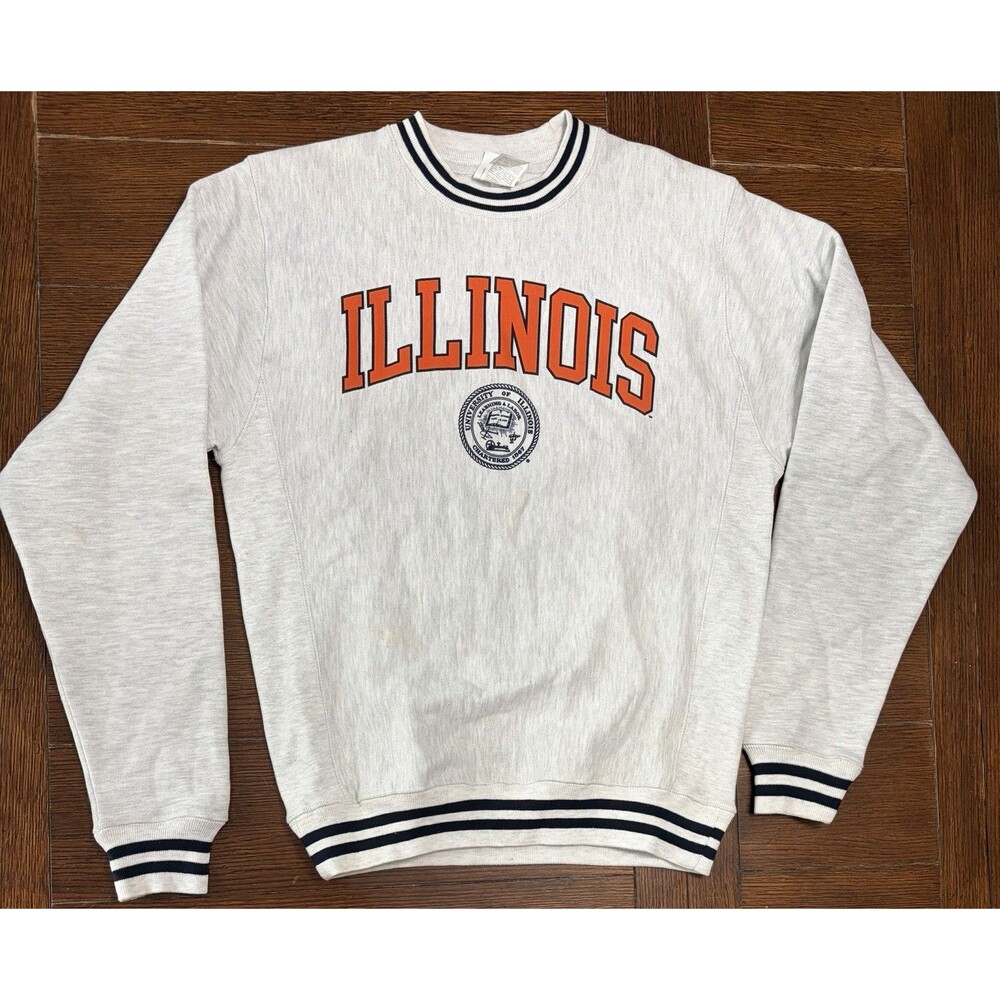 Men’s Illinois Fighting Illini Size S Grey Champion Reverse Weave Crewneck
